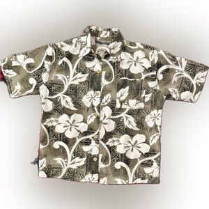 Men's Casual Short-Sleeve Floral Button-Down Shirt — Olive/White